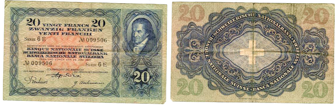 Swiss 20 Franken 22.6.1933  gF